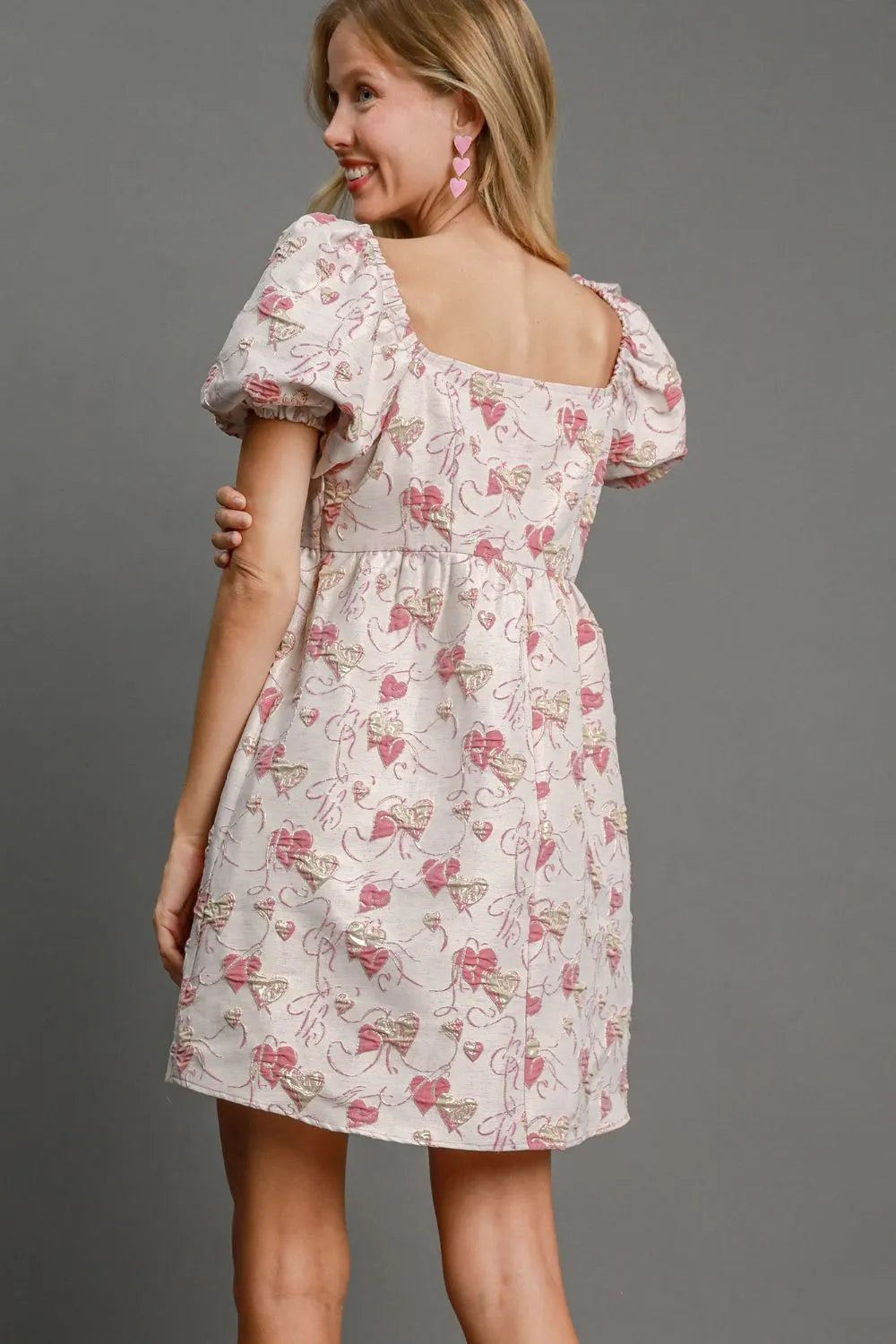 Umgee Heart Jacquard Square Neck Puff Sleeve Mini Dress b29c807a-00a2-4f1d-b277-74a47b9f35b0-Max