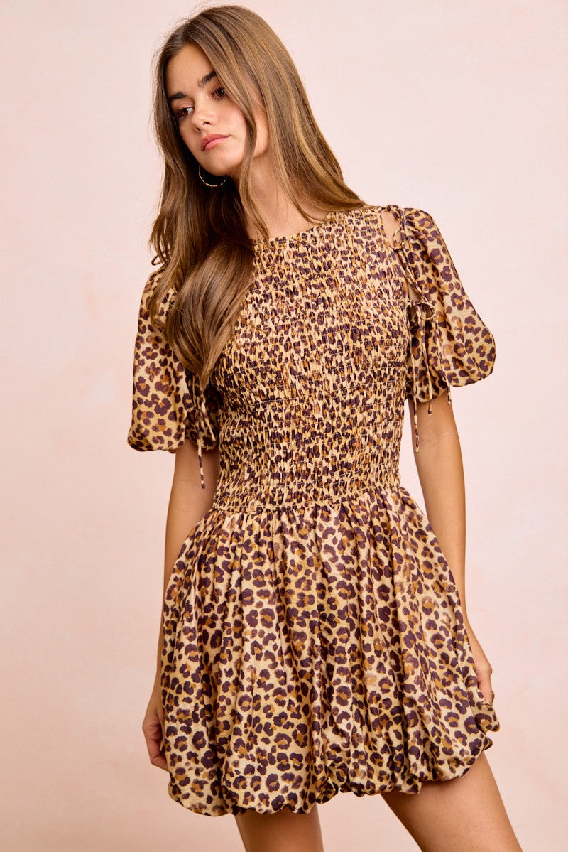 BiBi Leopard Bow Tie Attachable Puff Sleeves Dress b2a014de1a9245d5bc22bfae8b17cbe5-Max