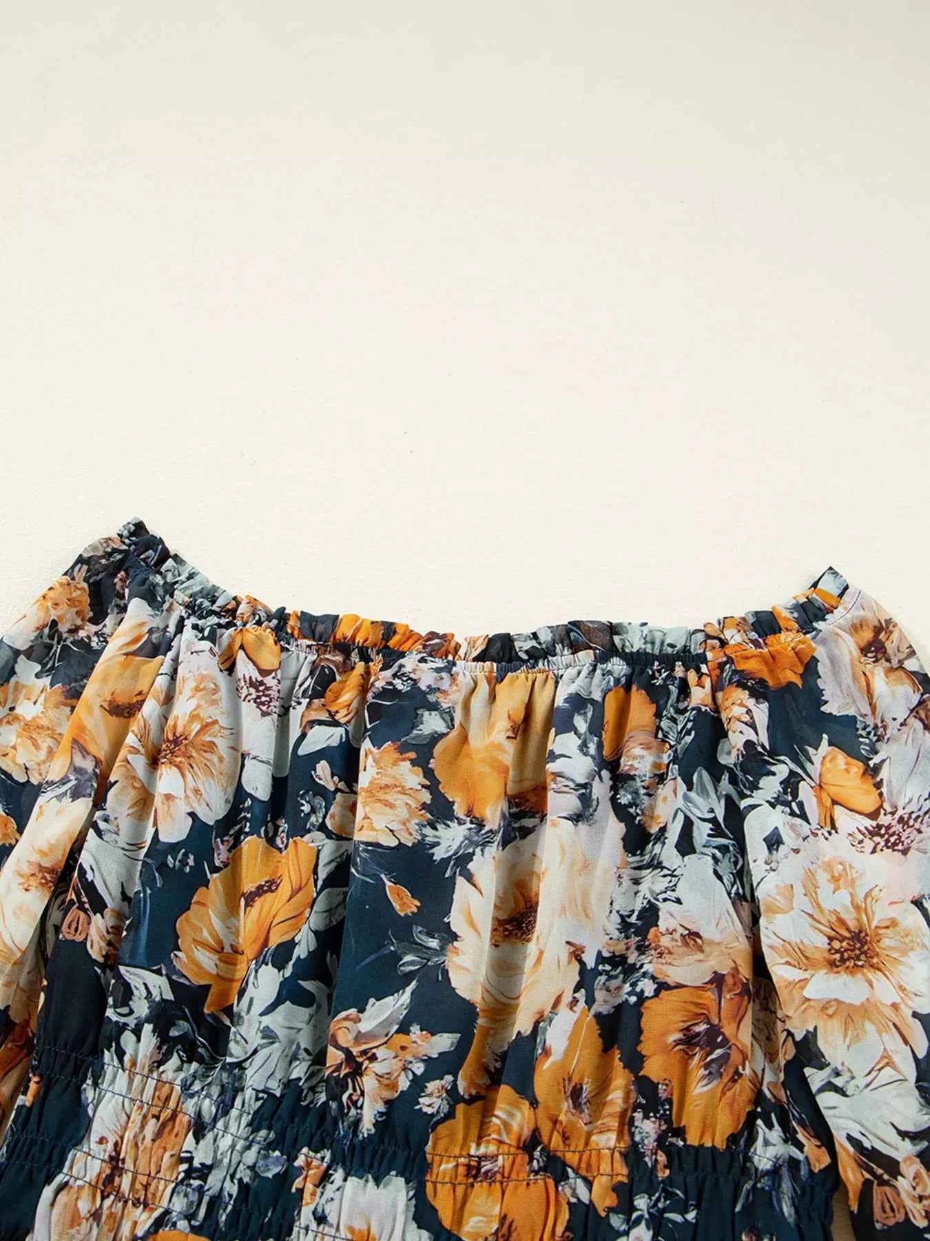 Floral Off Shoulder Bell Sleeve Smocked Peplum Top b2a666faff504c9e989201af45e80182-Max-Origin