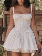 Lace Detail Lace Up Back Mini Dress White b2a6d858-8873-4758-8850-d3ce13328604-Max-Origin