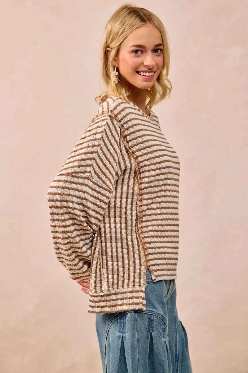 Open Seam Detail Textured Stripe Knit Top b2a9776aa6b14f45b983487fb1cecca4-Max-Origin