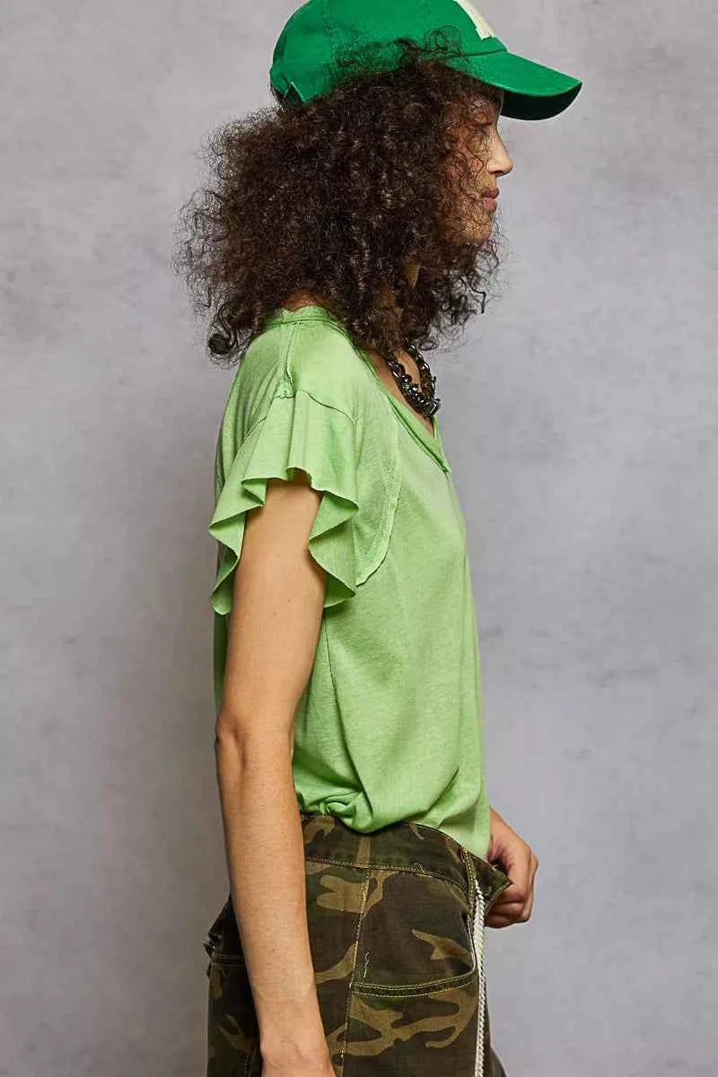 POL V-Neck Short Sleeve T-Shirt with Ruffle Sleeve b2ada46c-c86e-4fa8-8a6c-912670894afa-Max-Origin