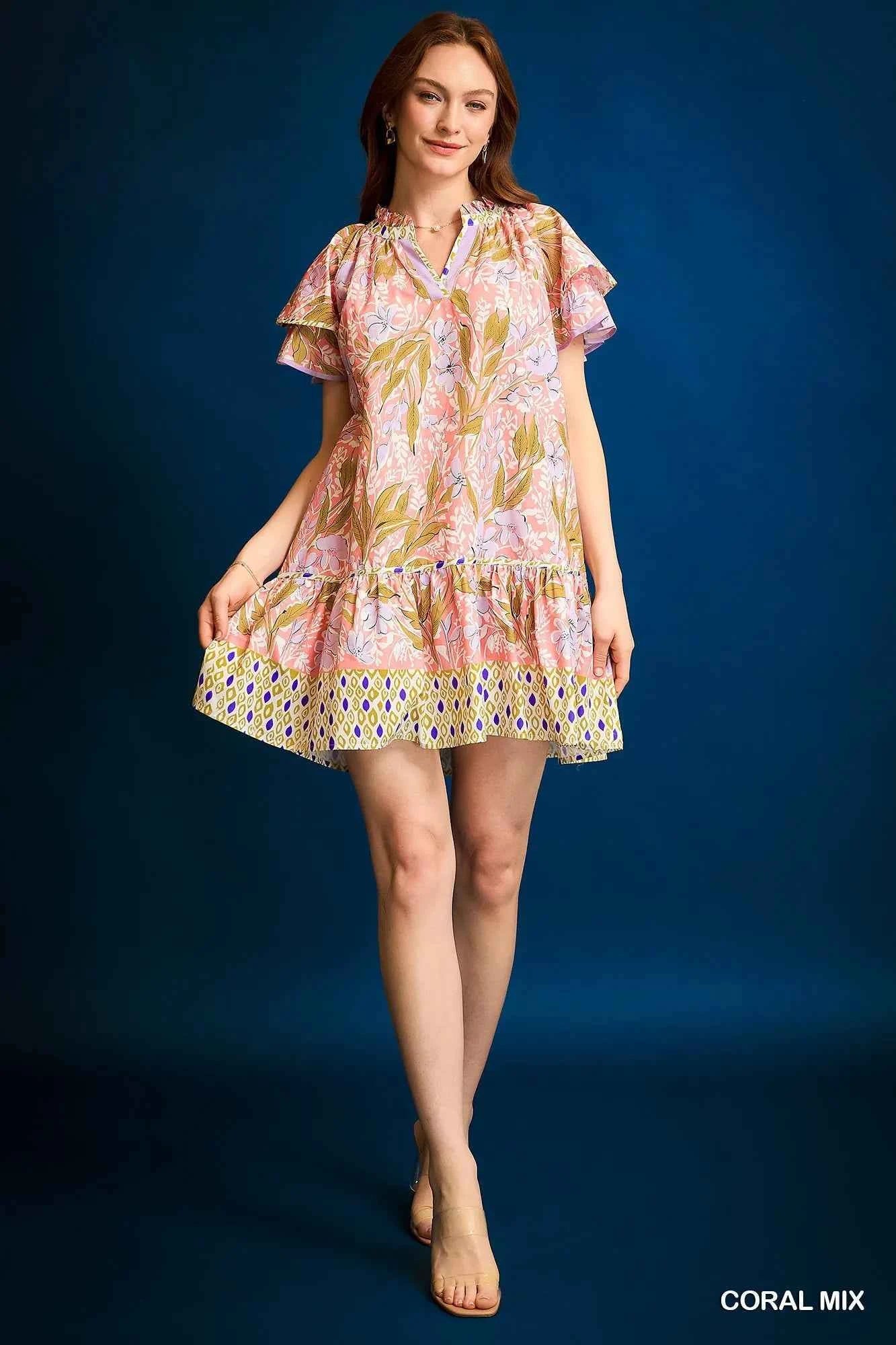 Umgee Floral Ruffle-Sleeve Tunic Dress b2b51b1f-43a1-4dd2-b74a-f73d9639f8d9-Max-Origin