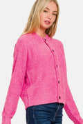 Zenana Button Down Long Sleeve Sweater Cardigan Fuchsia b2b54071-bd1c-4b52-9b2f-e295c95bda16-Max