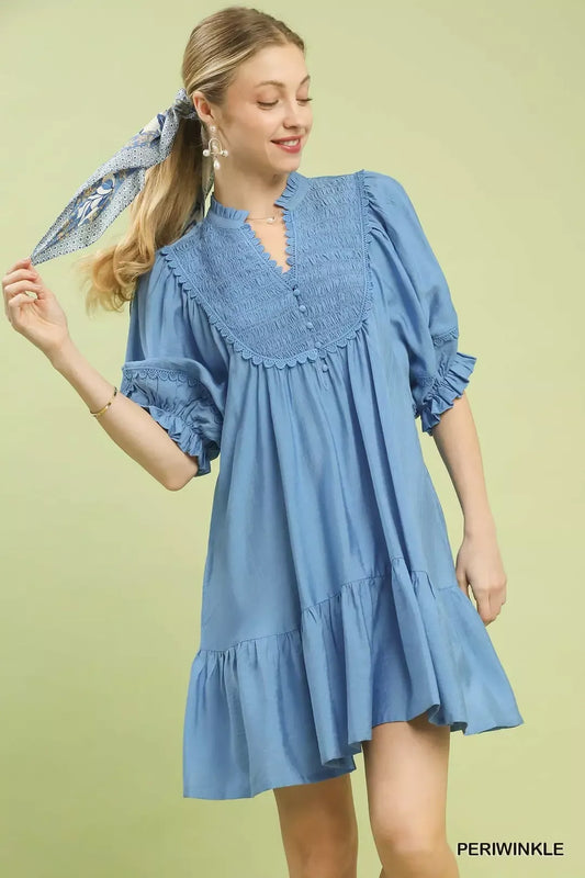 Umgee Smocked Bib Ruffle Hem Babydoll Dress PERIWINKLE b2b5a8a3-f0b4-4878-8d37-d64f6a31a603-Max-Origin