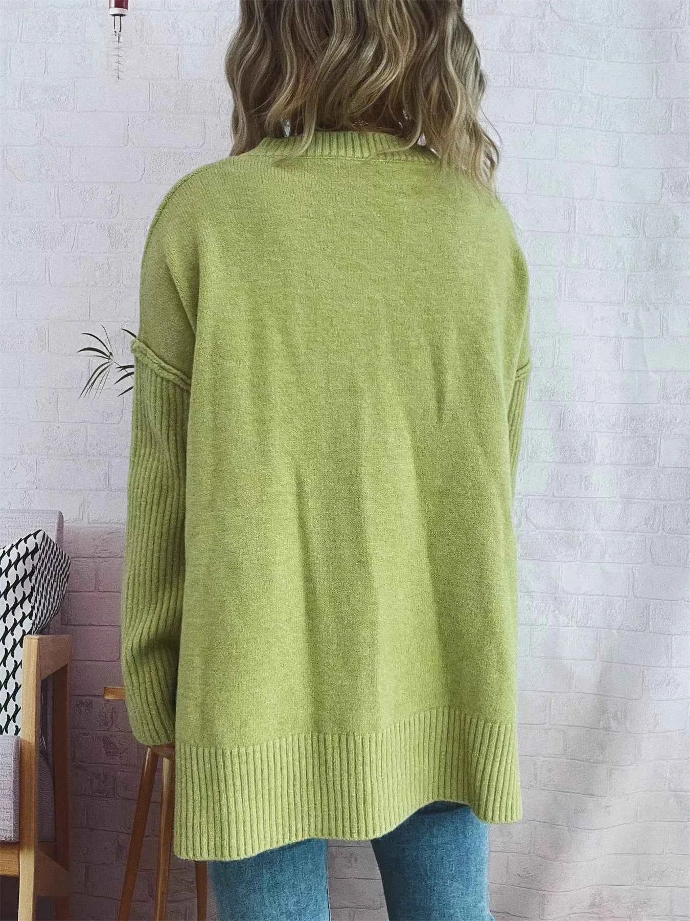 V-Neck Dropped Shoulder Sweater b2bb6614b6c7454f92a602653b4177de-Max-Origin