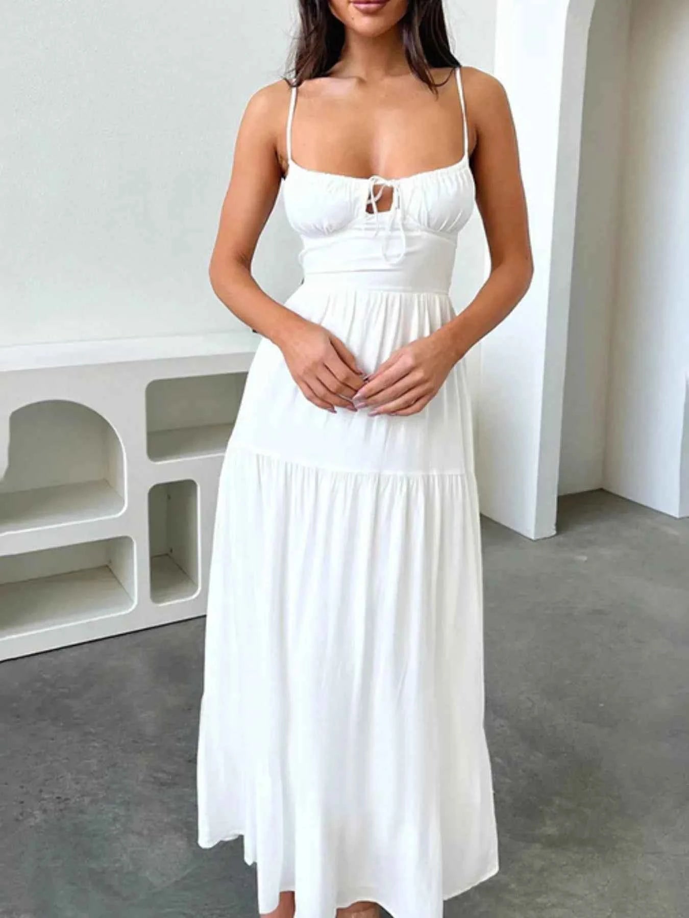 Tiered Lace Up Spaghetti Straps Maxi Dress b2c6873c-389d-4311-a1ed-4049b3f517f0-Max-Origin