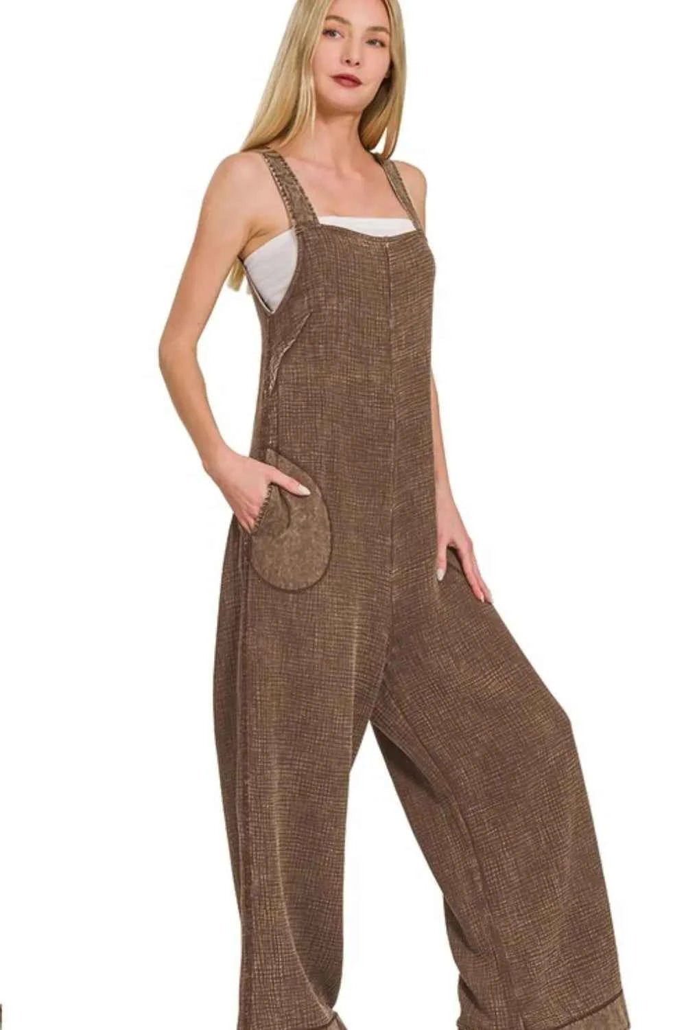 Zenana Double Gauze Washed Wide Leg Overalls BROWN b2cc3f72-651a-4d01-b7c4-3127e3d9ba28-Max-Origin
