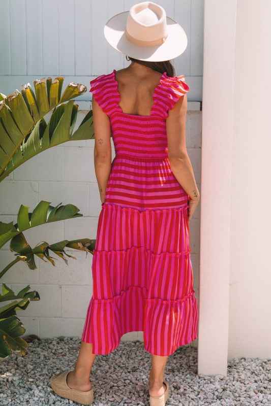 Stripe Smocked Bodice Flutter Sleeve Tiered Maxi D b2ce5141-9190-468e-b813-b34df761ce25