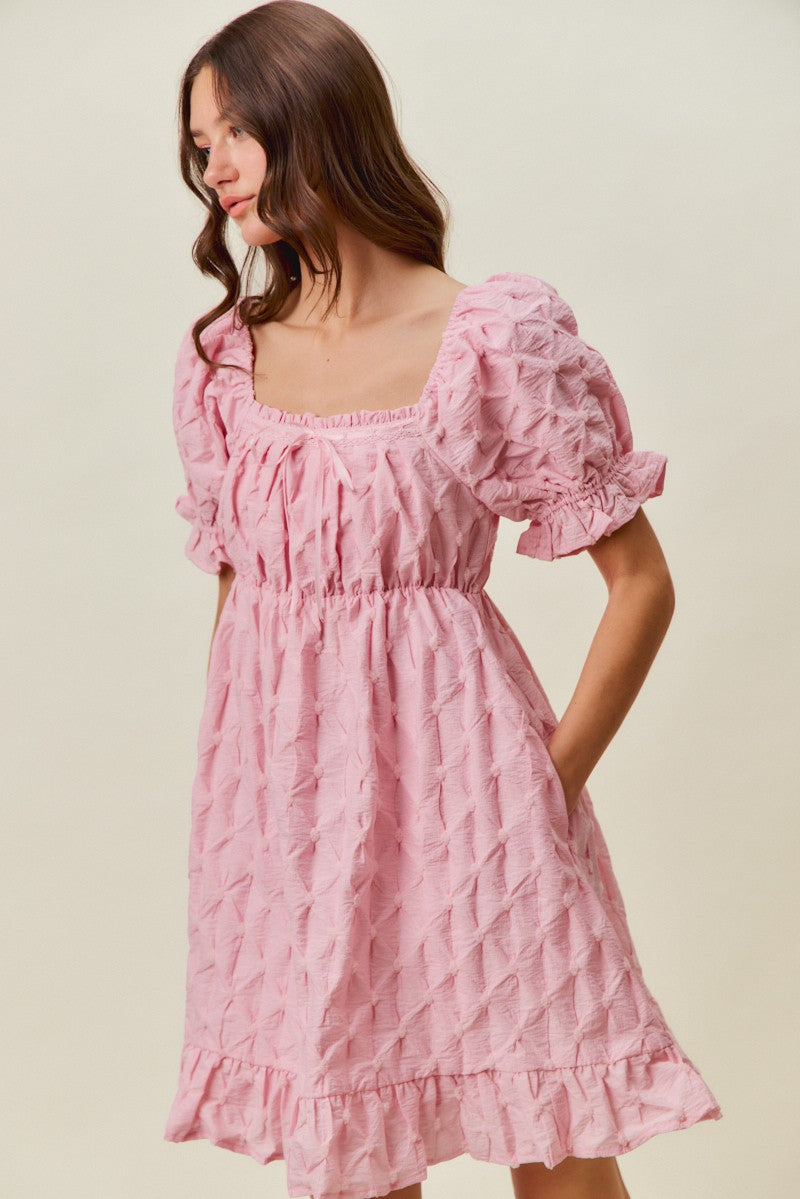 SO ME Texture Woven Ruching On Bust Mini Dress b2d009c7f9d44911b326de8a79629dde-Max
