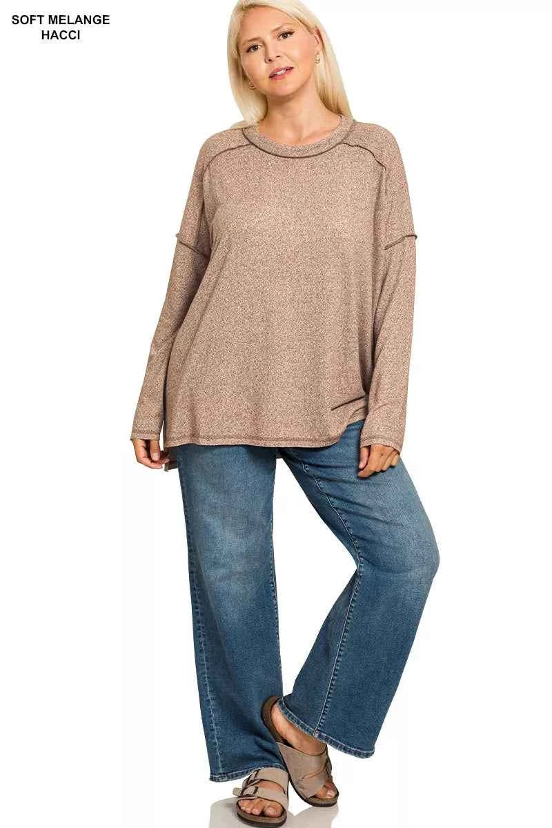 Zenana Full Size Melange Hacci Exposed Seam Hi-low Tee Plus Size b2d4cea4-6c02-48b8-9516-b0b482881f61-Max-Origin