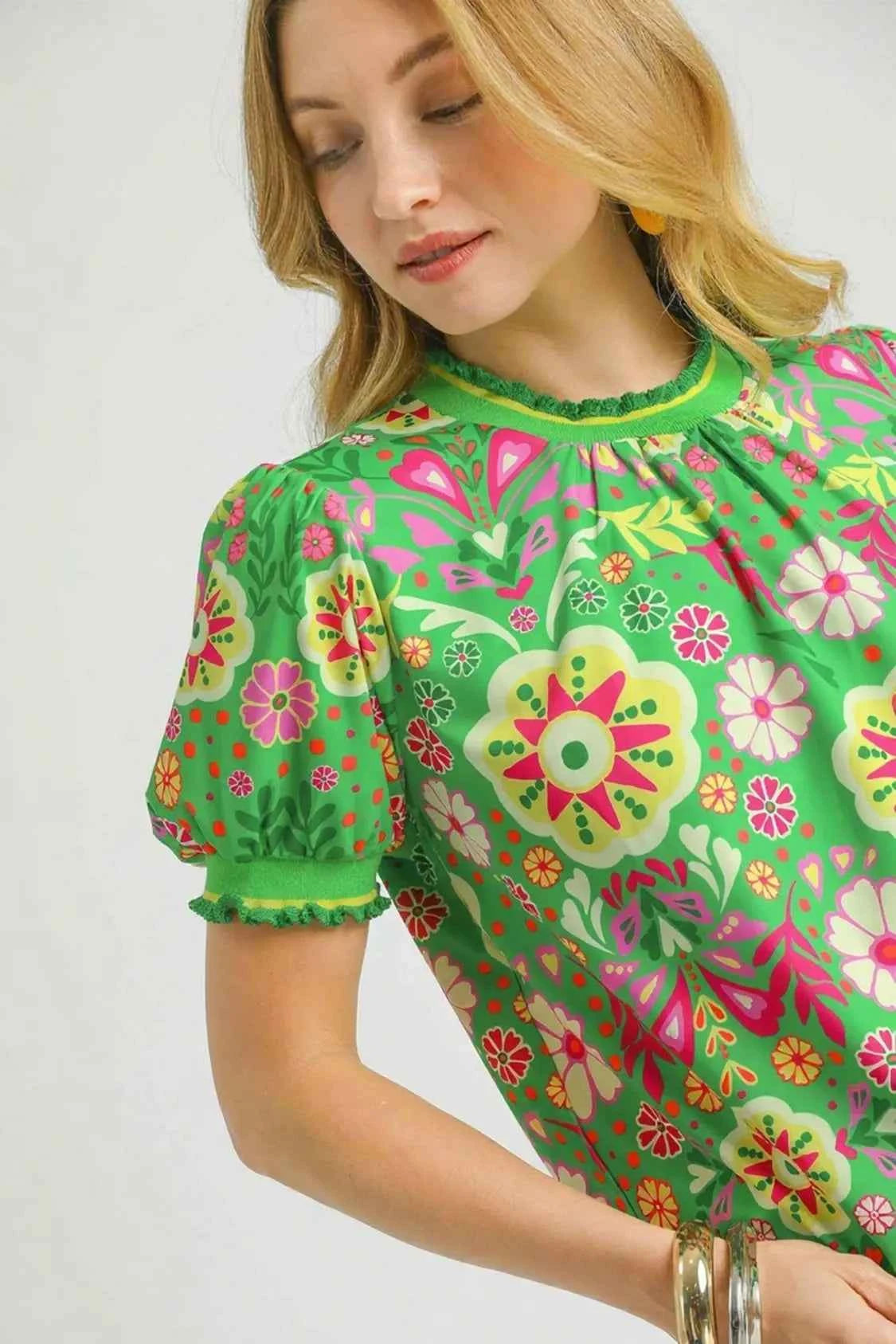 Umgee Retro Floral Puff Sleeve Top b2d60bd4-7fca-448e-91fa-669de8d49fab-Max-Origin