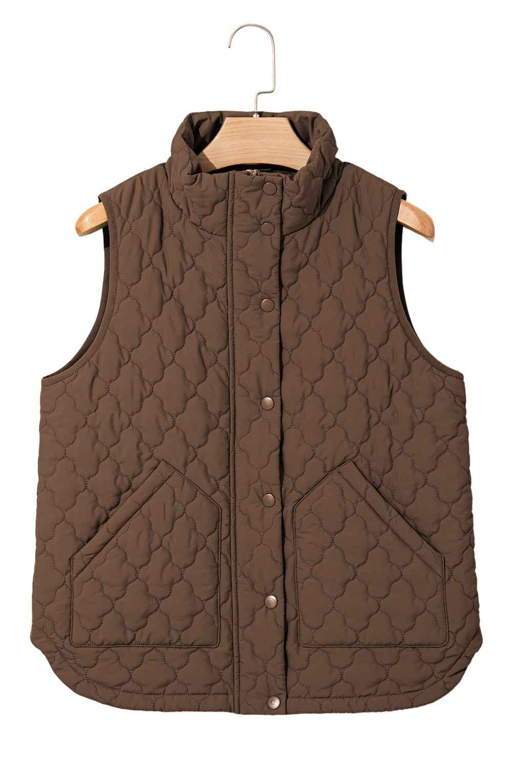 Dark Brown Flower Shape Quilted Snap Button Zip Up Winter Vest b2d7c966fbaa9fdb