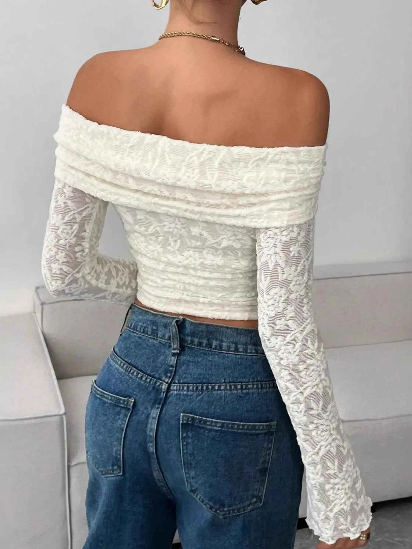 Off Shoulder Long Sleeve Lace Top b2d9519f751d43f3881e785e2da07948-Max-Origin