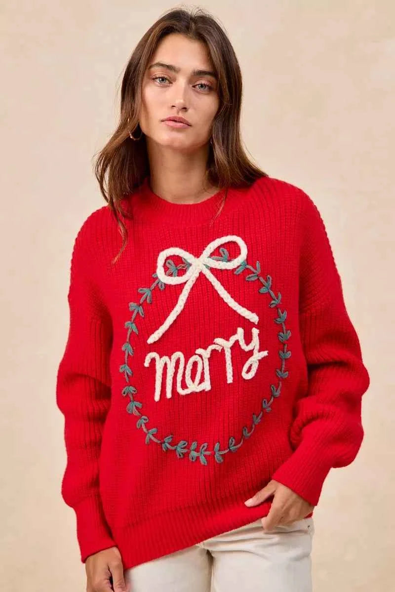 BiBi Christmas Wreath Merry Letter Knit Top b2d9ca5d7768423cabfe4bfa90fd39b9-Max-Origin