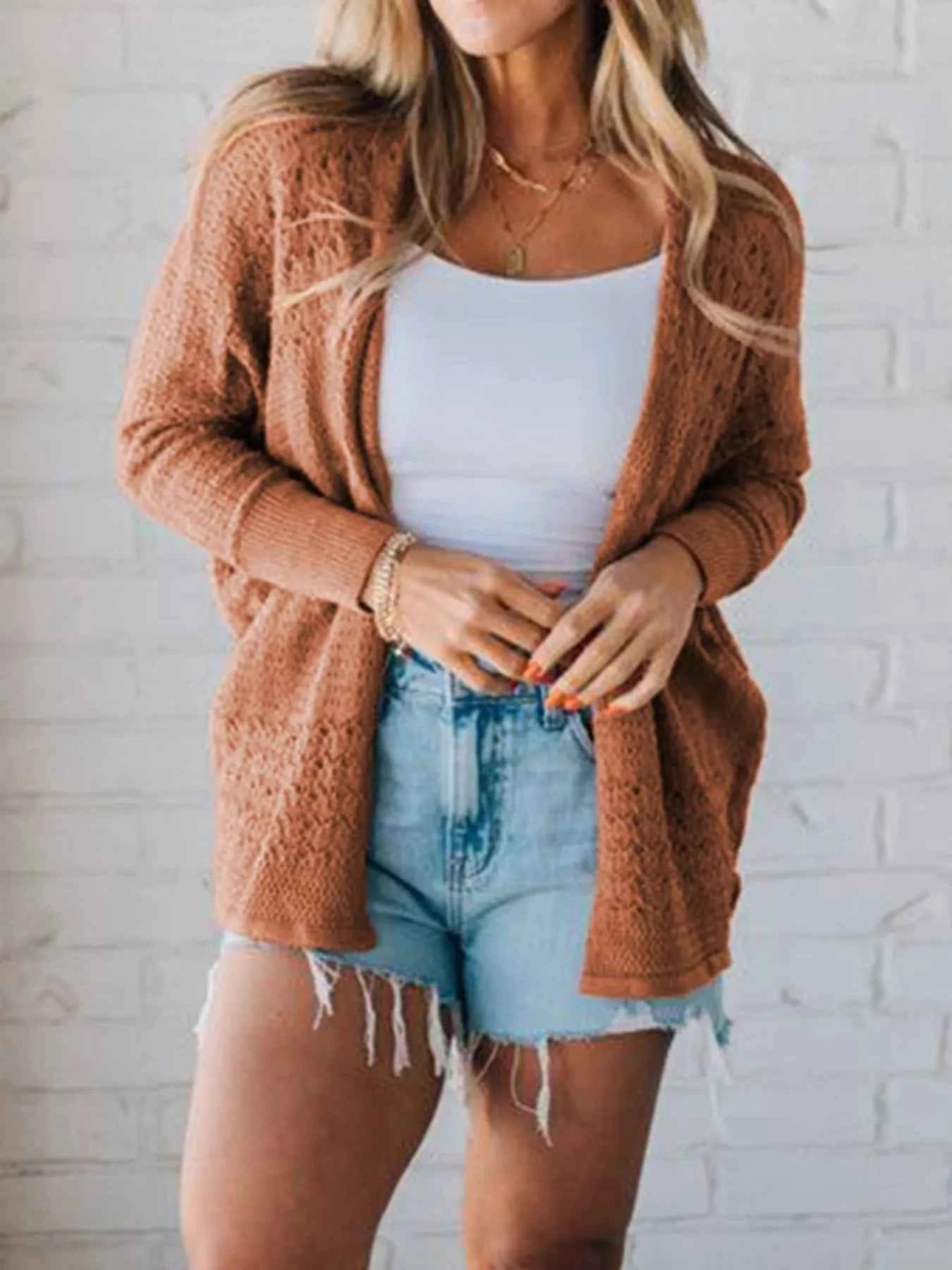 Open Front Knitted Cardigan with Eyelet Details b2de7cda-0e38-42fd-98dd-0483d3b30dd7-Max-Origin