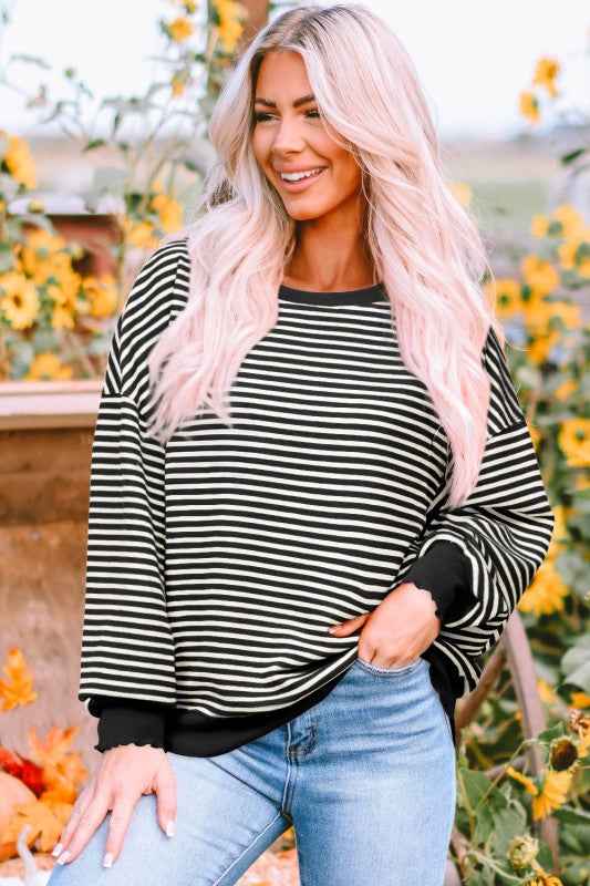 Stripe Drop Shoulder Long Sleeve Top b2e66799-a841-4d33-840f-707023d9499e