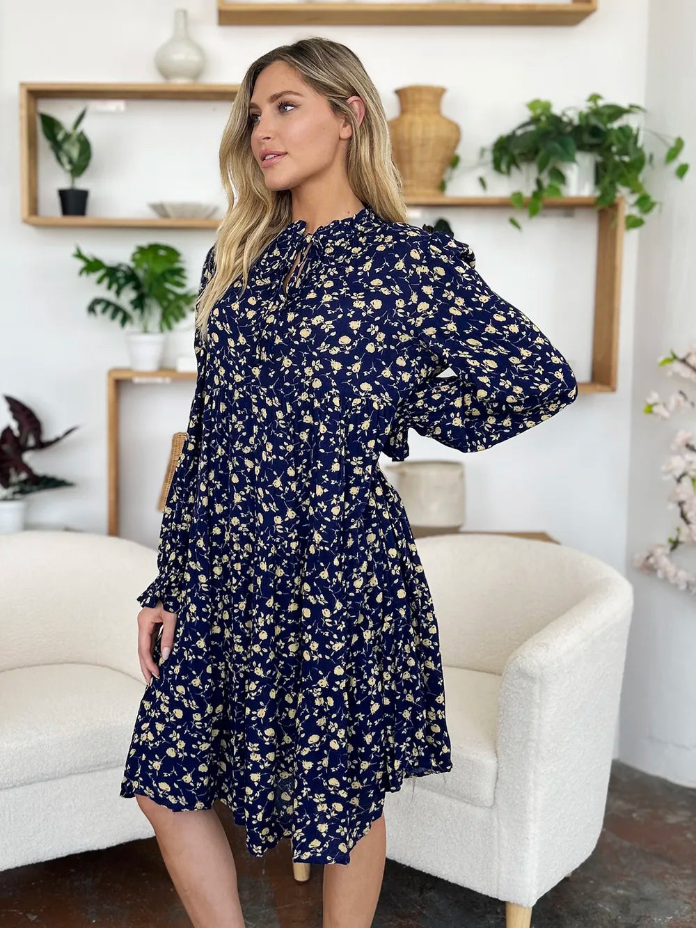 Double Take Full Size Printed Ruffle Hem Long Sleeve Tiered Dress b2e6dcdc-a949-4f8a-bb1c-a21713e4b89e-Max