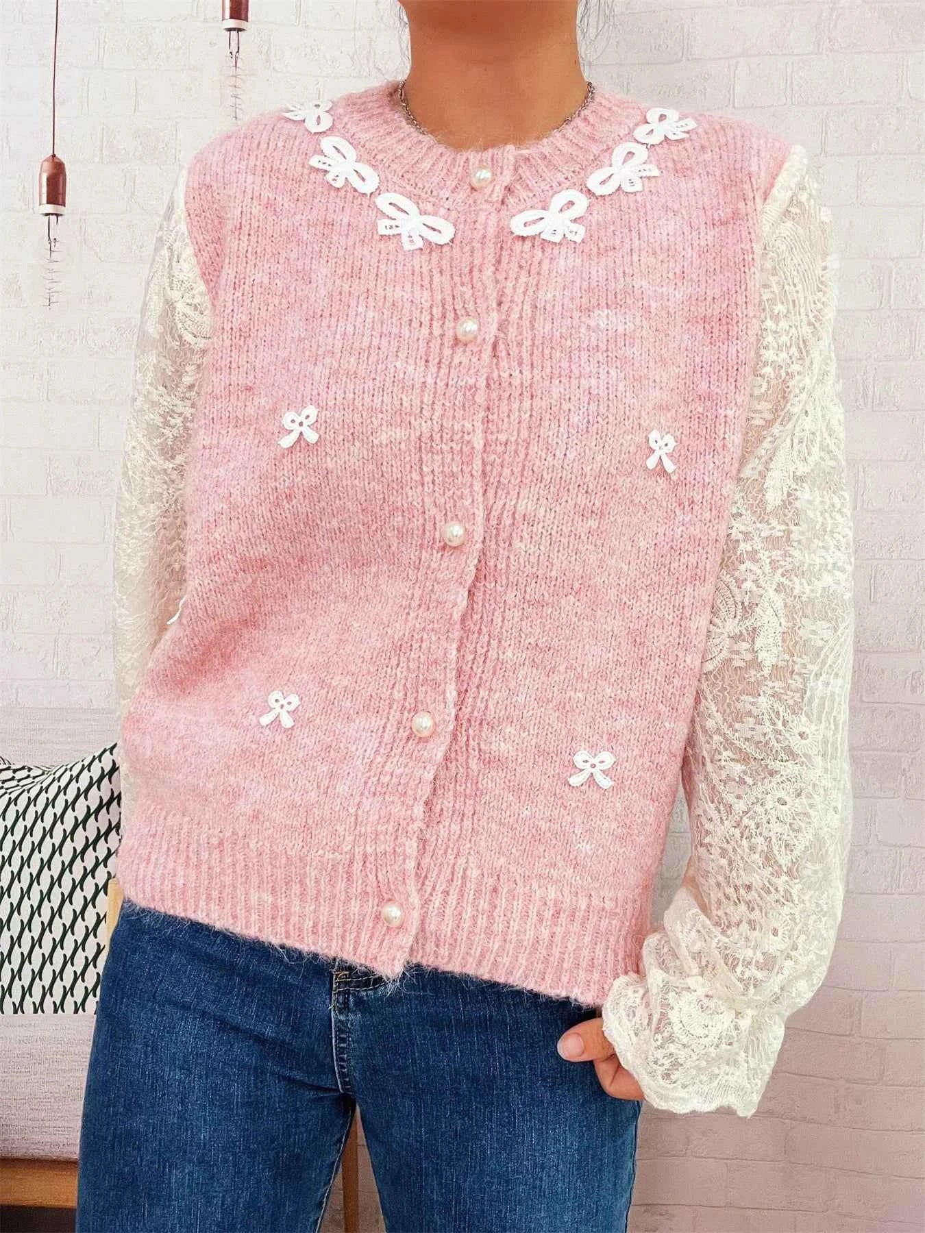 Lace Sleeve Button-Up Cardigan b2ec821af2c745aaa94a37945e93facb-Max-Origin