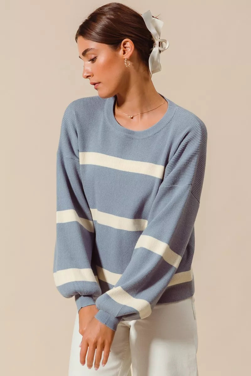 SO ME Ribbed Striped Round Neck Sweater b2ed5147b4b645d4bee394123b31703c-Max-Origin