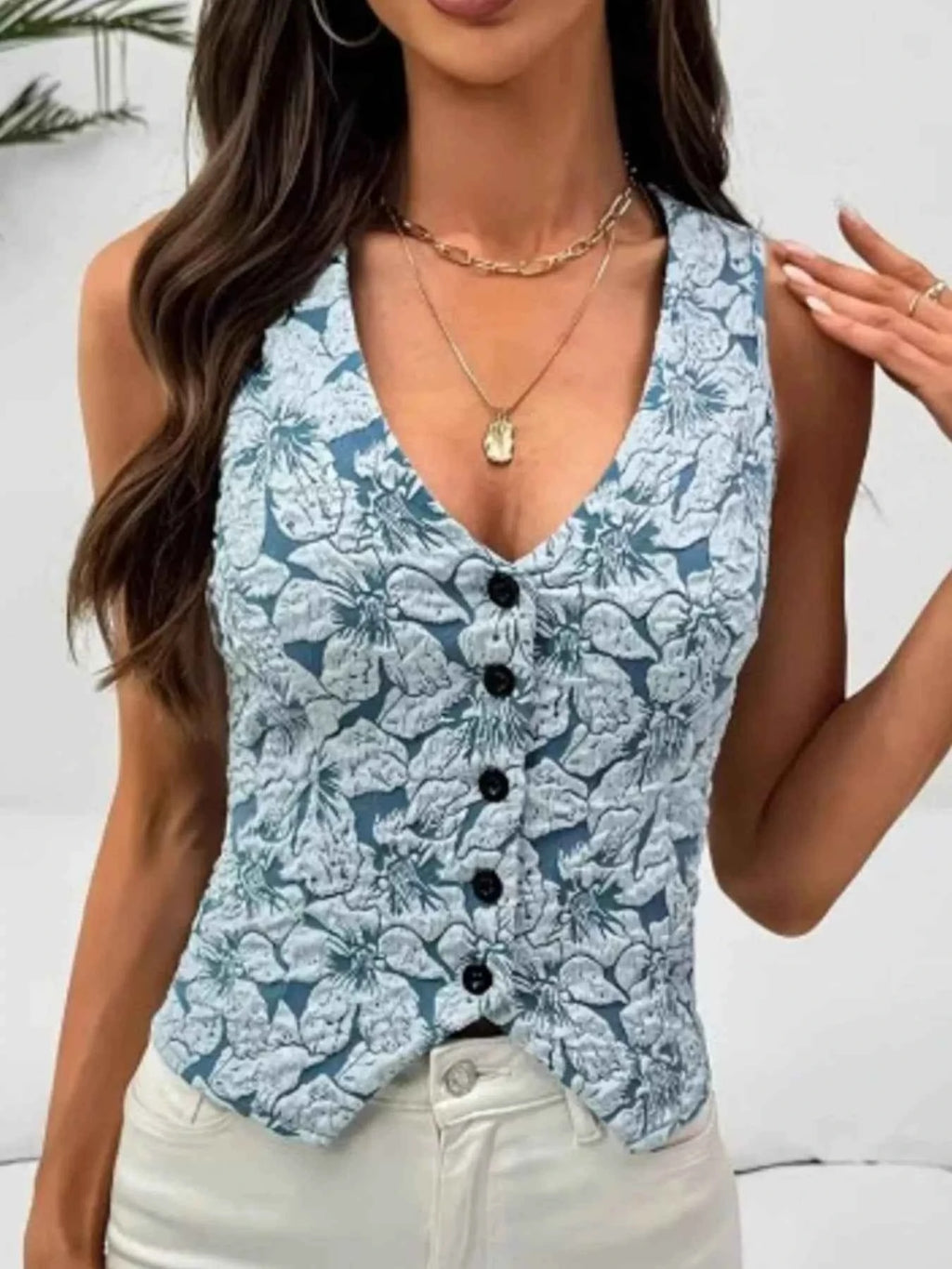 Floral Jacquard Button-Front Vest Coat b2f370a2-af09-4880-8b9d-3a15d26fa013-Max-Origin