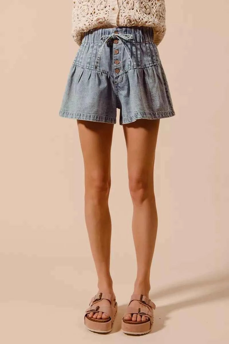 SO ME Flared Denim Shorts with Elasticized Waist b2f55b2a85484da8a22ec1fe81e52f5f-Max-Origin