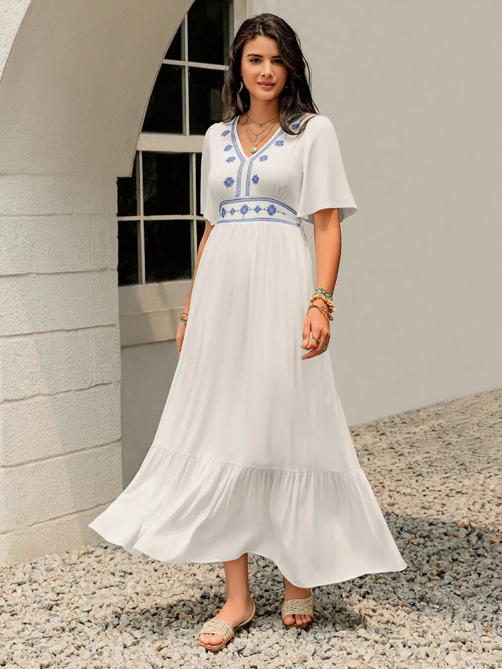 Ruffled Hem V-Neck Flutter Sleeve Dress b2f9374b-e8eb-4f5c-a9e1-9e1071eede5a-Max