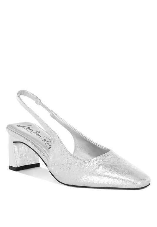 Amberin Crinkled Metallic Slingback Heels Silver b2fb06ee-cb98-4626-9d64-65403d2723eb