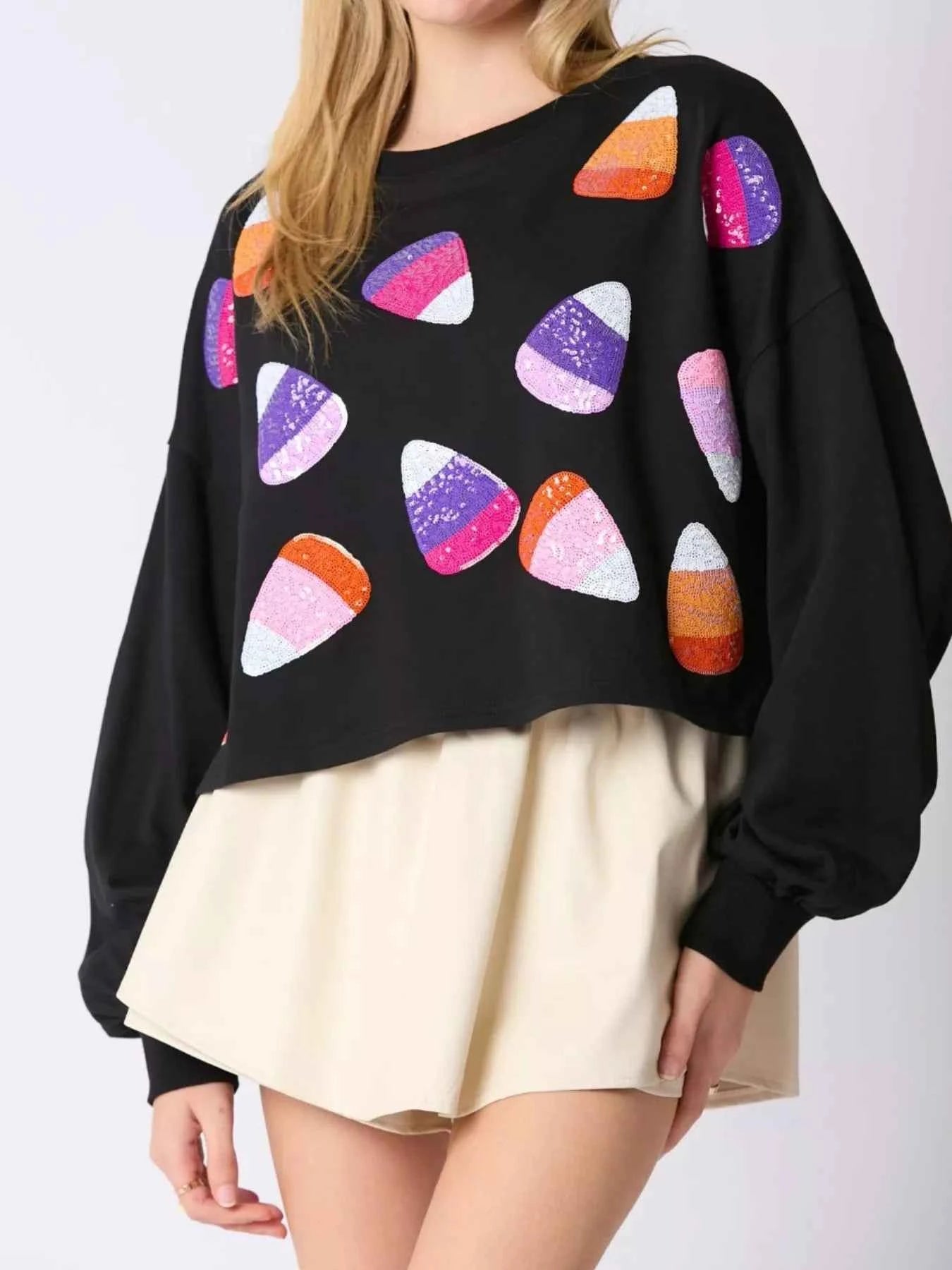 Halloween Candy Sequin Long-Sleeve Sweatshirt Black b2fcfbe0-2500-4a44-8ca4-5ae03fe362f5-Max-Origin