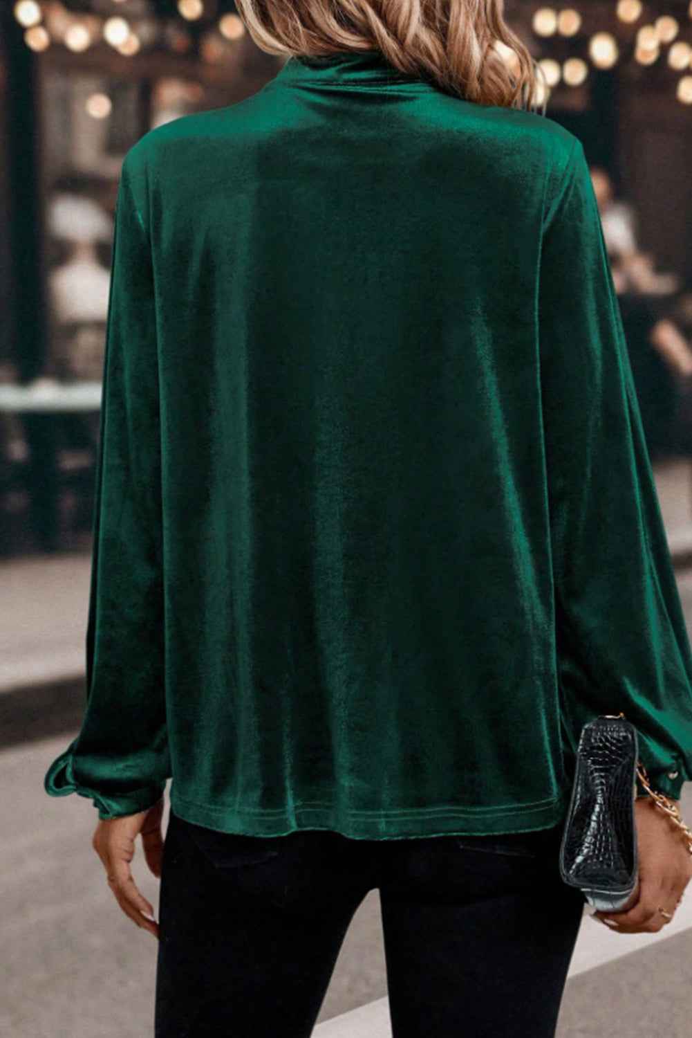 Red Dahlia Asymmetric Button Keyhole Neck Long Sleeve Velvet Blouse b2fd27a037d38e90