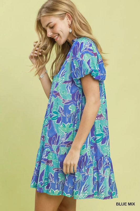 Tropical Floral Puff Sleeve Tiered Mini Dress b301084c-8fe6-47a9-9d32-ea42fd8b8117-Max-Origin