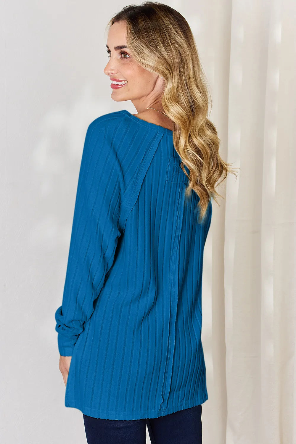 Basic Bae Full Size Ribbed Round Neck Slit T-Shirt b3050c4c-85f9-4cdf-b7d1-f0a7b7fee97e-Max
