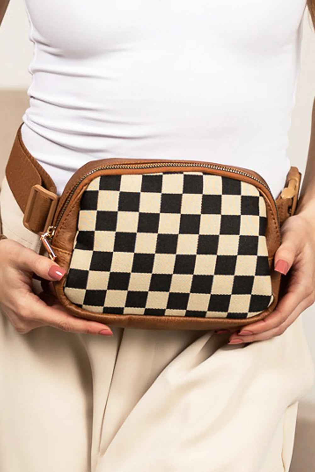 Coffee Faux Leather Checkered Patchwork Crossbody Bag b30551f5e4f7f38e