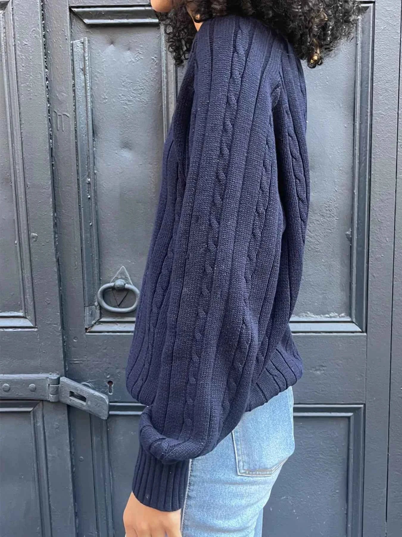 Cable Knit V-Neck Pullover Sweater