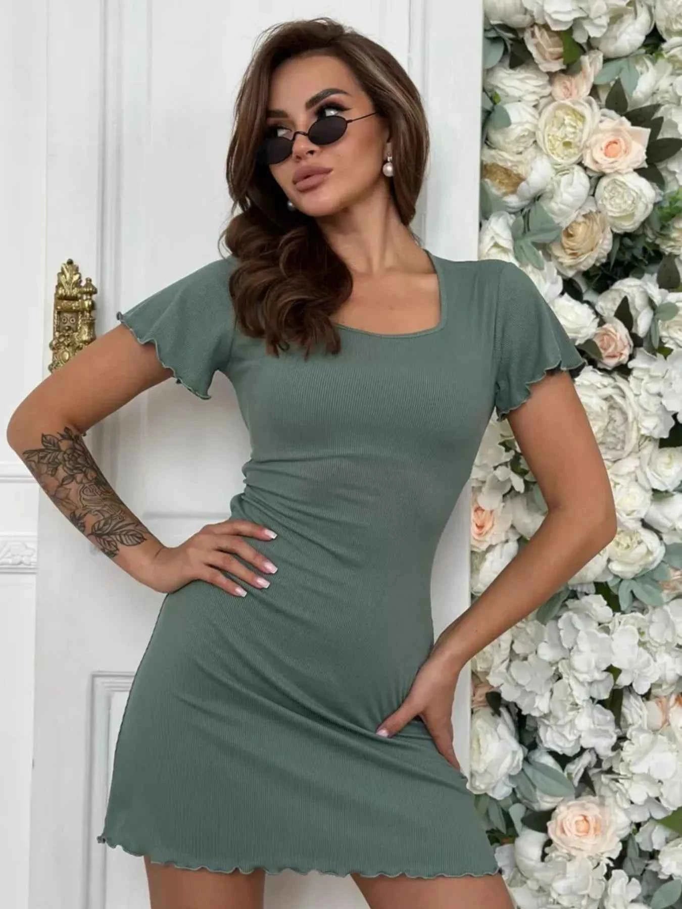 Ribbed Back Lace Up Short Sleeve Mini Dress b30b7dec-9d18-46fd-8c8a-72a920a9a9fe-Max-Origin