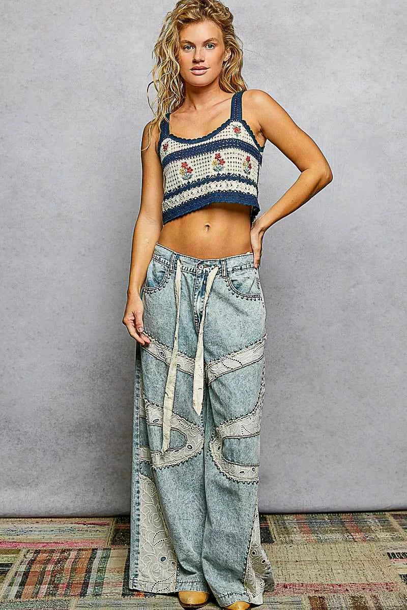 POL Floral Embroidered Cropped Crochet Cami with Scalloped Hem b30c3fea-9462-444d-b845-947df7d467b5-Max-Origin