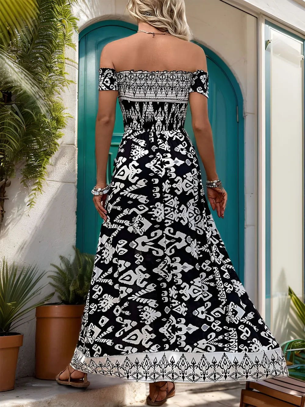 Perfee Slit Printed Off-Shoulder Dress b30f3e3d-0350-44f0-9d60-a74231534f18-Max