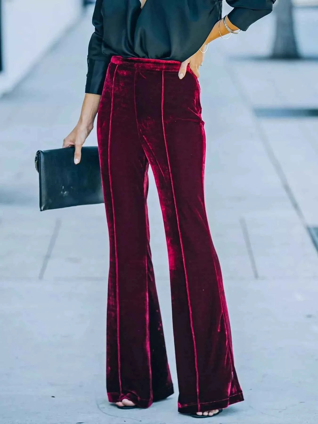 High-Waisted Wide Leg Velvet Pants Red b315a049-5750-46b8-b0fe-a0cb35a2387d-Max-Origin