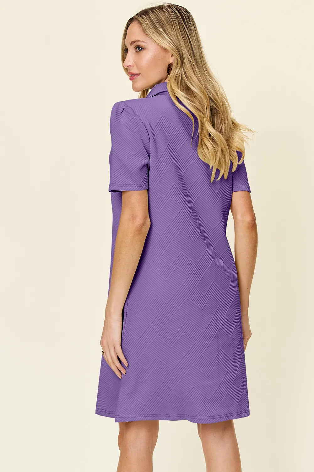 Double Take Full Size Texture Collared Neck Short Sleeve Dress b3172592-a128-45ce-a140-0d1695096b84-Max