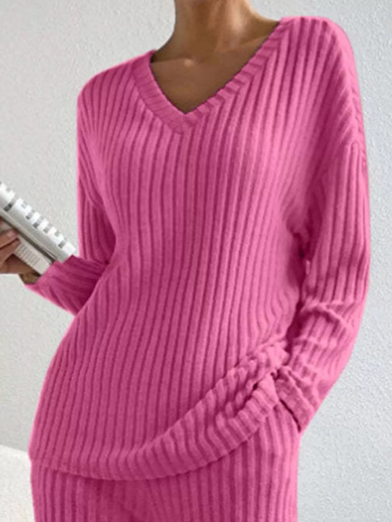 Ribbed V-Neck Top and Pants Set b31ce00f-60c7-4f1b-8e5a-95873c2ebaaa-Max-Origin