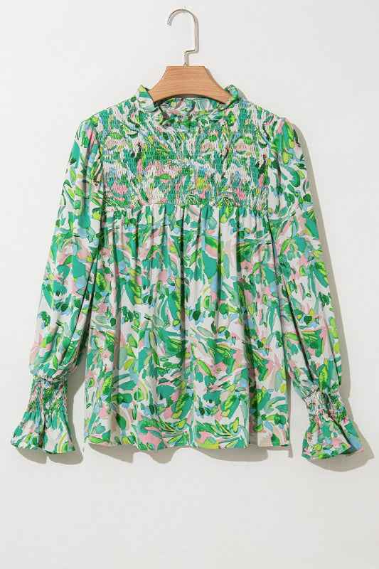 Milena Sleeve Shirred Mock Blouse b32417b5-c122-4f83-a73e-f6f6dd56cc51