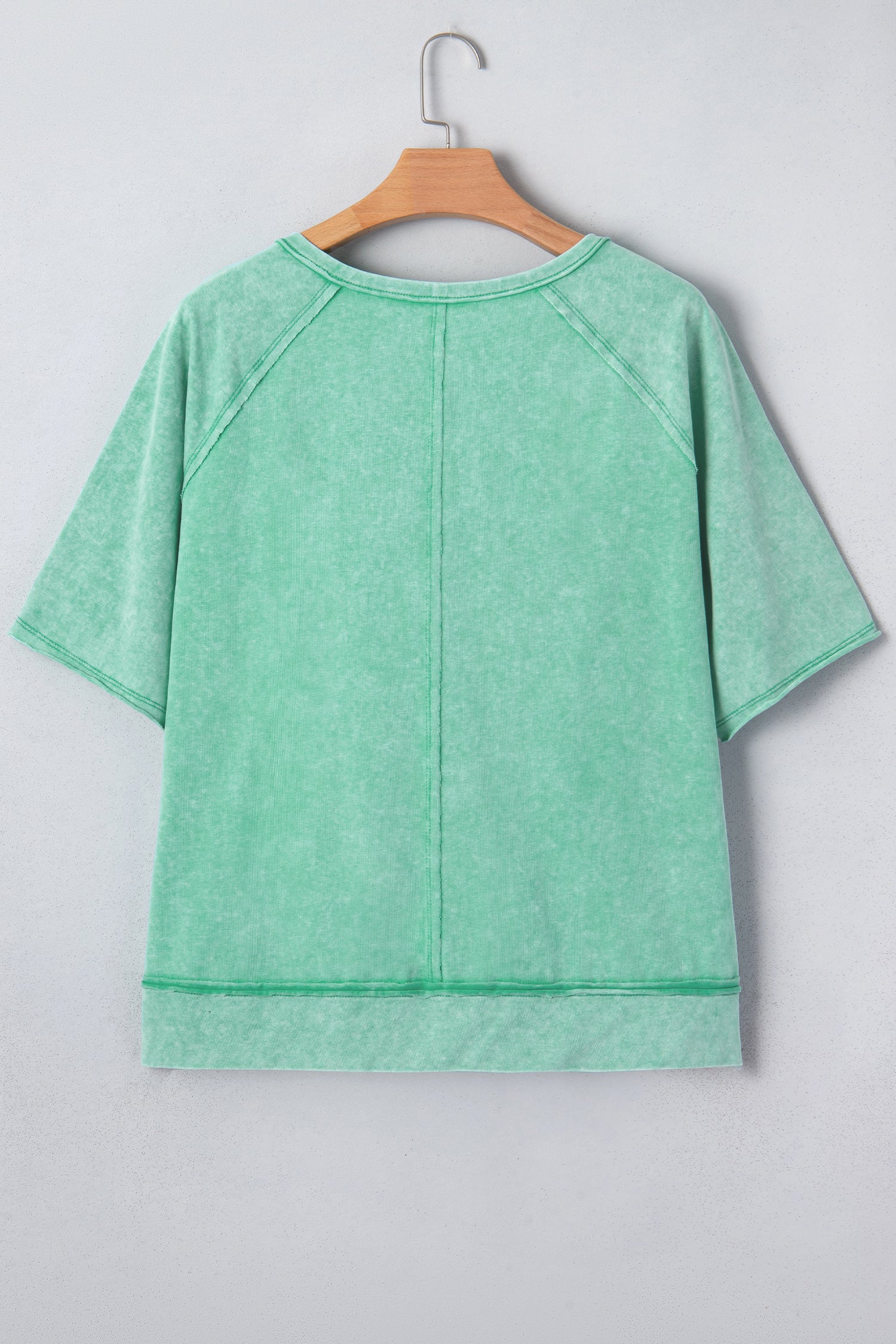 Mint Green Half Buttons Raw Seam Raglan Sleeve Mineral Wash T Shirt b326b7e83074a4f4