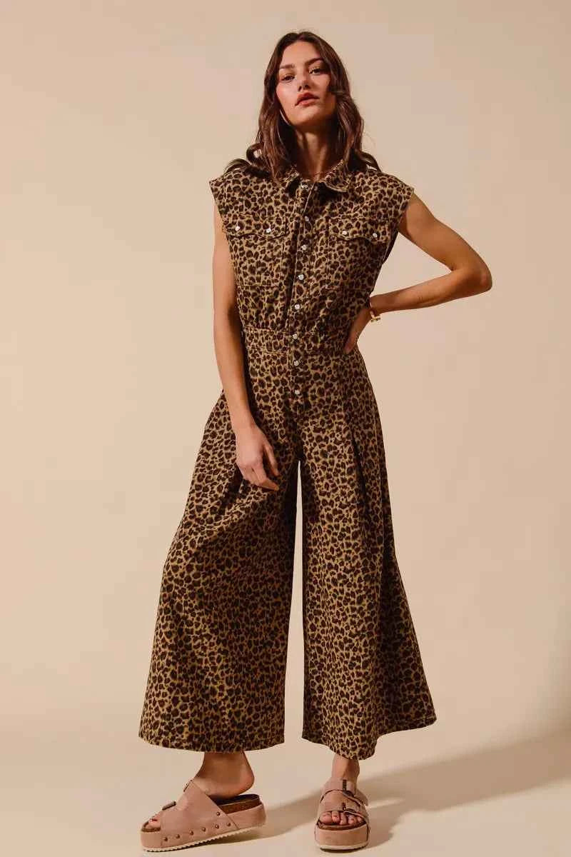 SO ME Wide Leg Leopard Twill Overalls Jumpsuit with Tuck b32ecc89f464449eb6dba858e66031c8-Max-Origin