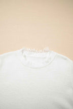 Beige Lace Sleeve Patchwork Faux Two-piece Fuzzy Sweater b32fb29a1cbbc82f