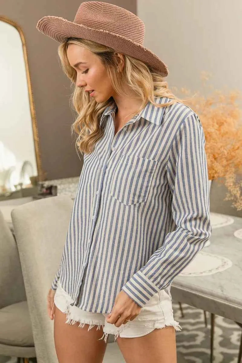 BiBi Lurex Linen Stripe Shirt Button Down Top b33a5943a9c24588bd00fc18457b6965-Max-Origin