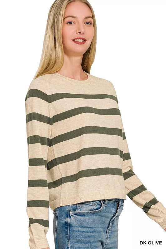 Lightweight Wool Blend Striped Round Neck Sweater b33db201-3bbc-4dbf-ae34-2841a8ccef8b-Max-Origin
