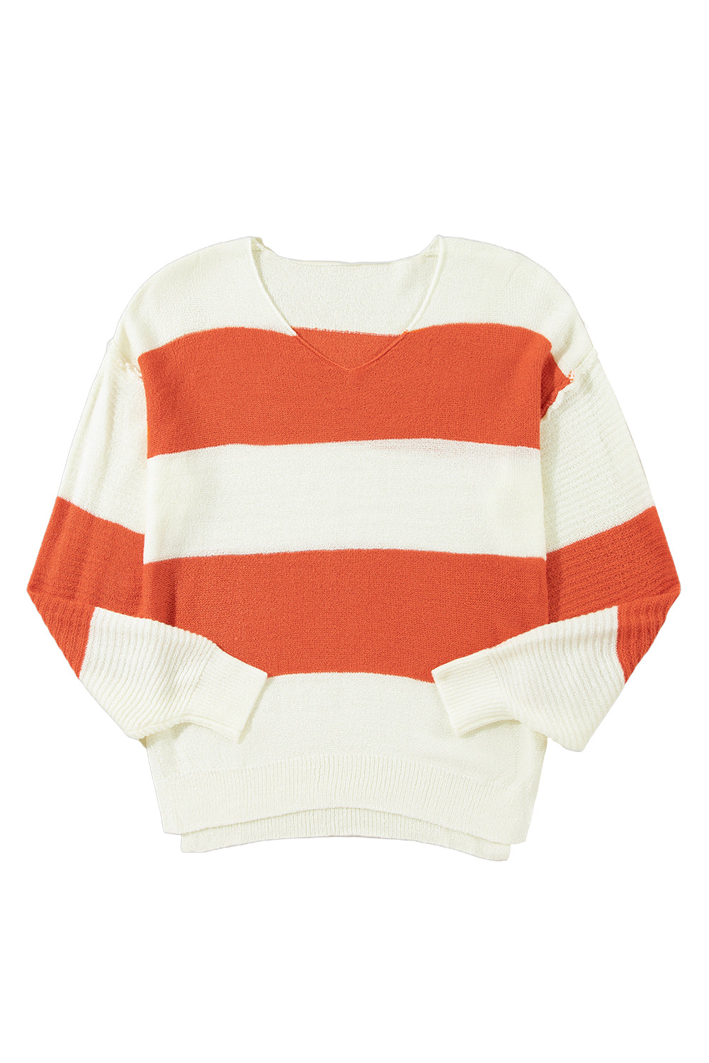 Orange Colorblock V Neck Side Slits Sweater b3405dae186871bc