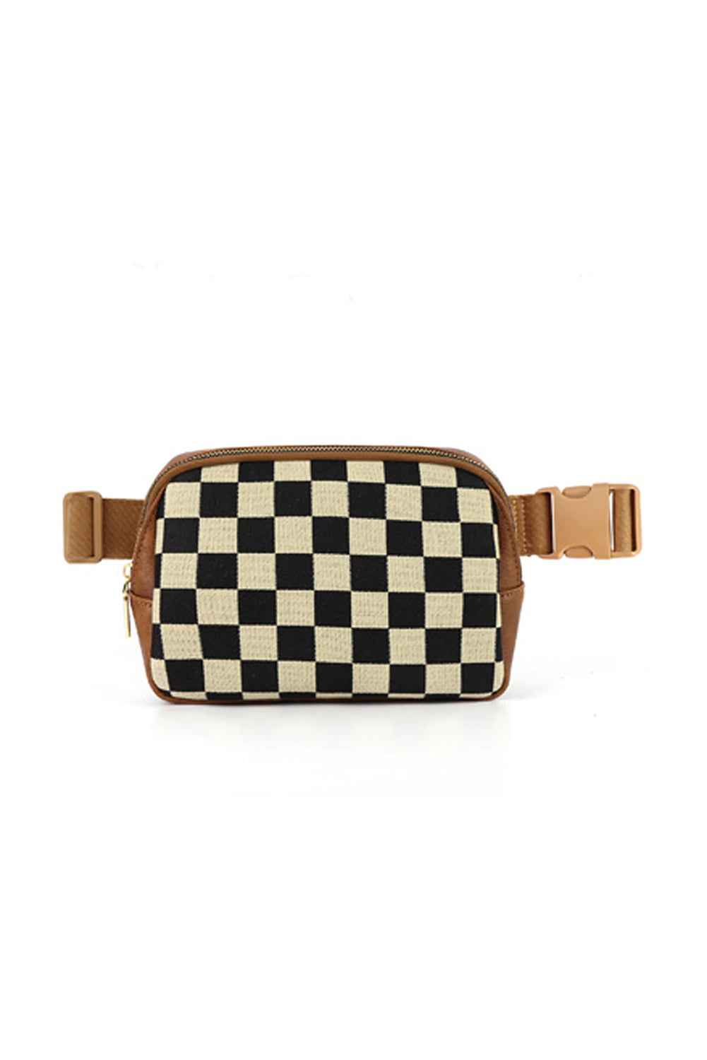 Coffee Faux Leather Checkered Patchwork Crossbody Bag b344fd2c654684d8