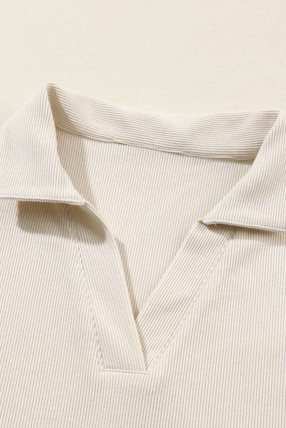 Beige Collared Split Neck Ribbed 2pcs Athleisure Outfit b3457d63bf466a99