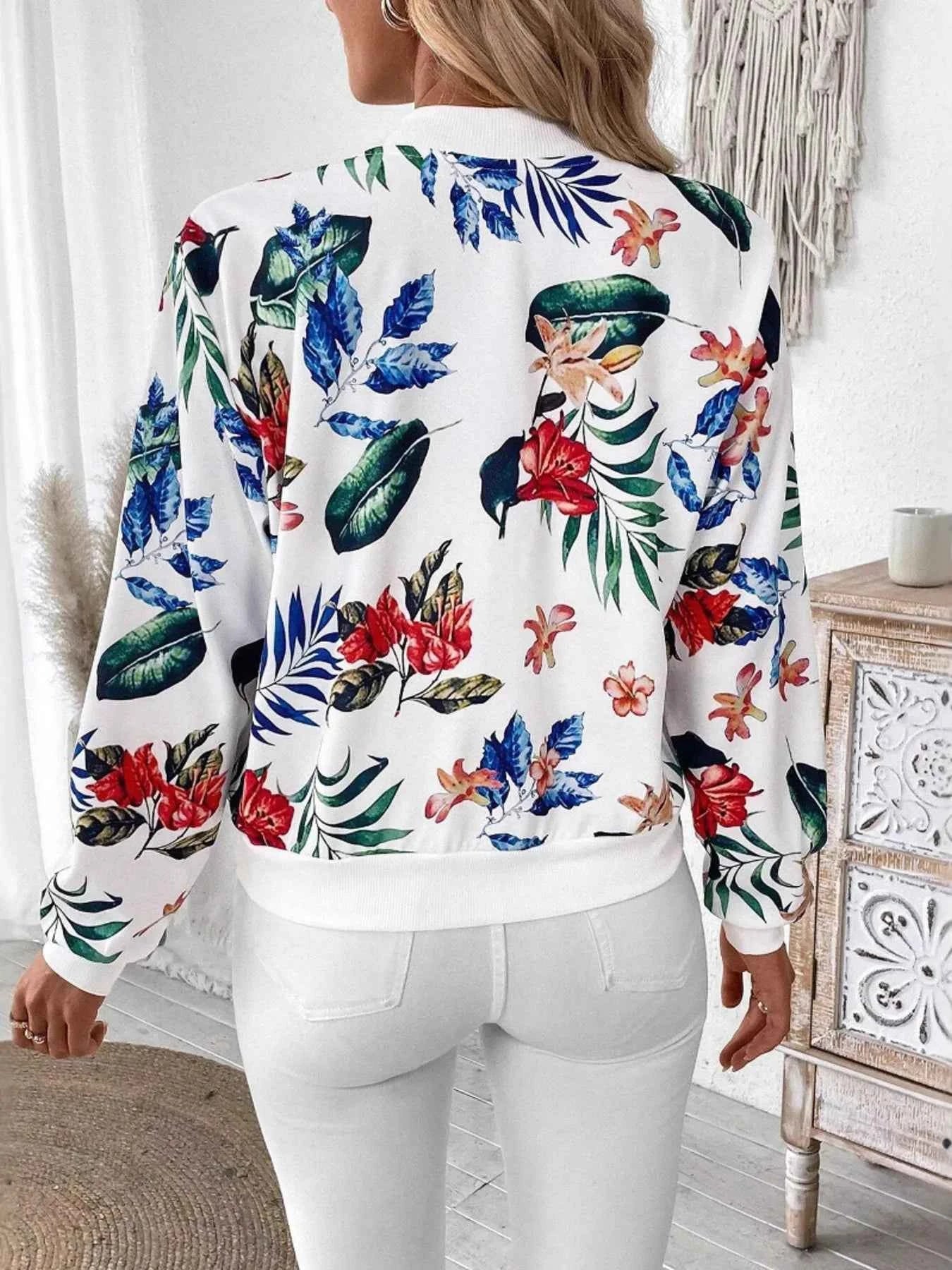 Printed Zip Up Long Sleeve Jacket b34d88454a30472da95825458d47306c-Max-Origin